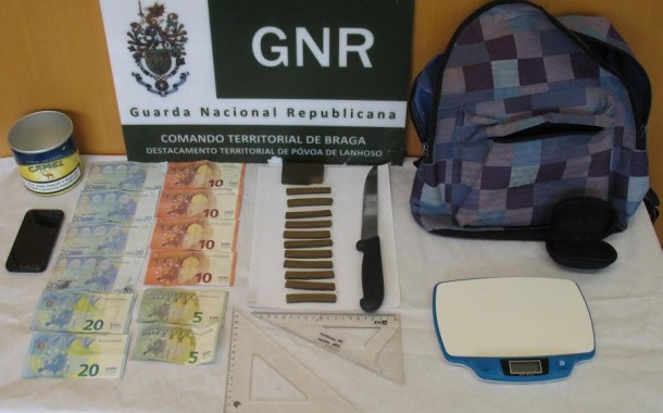 GNR da Póvoa de Lanhoso deteve jovem com 170 doses de haxixe