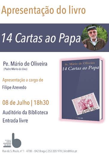 Padre Mário da Lixa apresenta em Braga livro ‘14 Cartas ao Papa’ (dia 8)