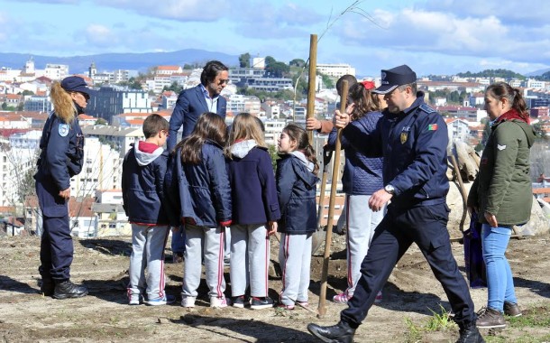 PSP de Braga comemorou Dia Mundial da Árvore com plantação de carvalhos no Picoto; alunos do 1.º ciclo foram cúmplices