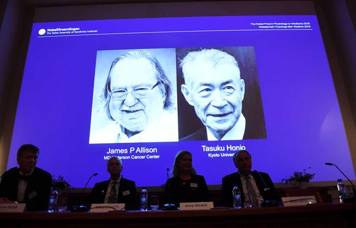 Prémio Nobel da Medicina atribuído a James P. Allison e Tasuku Honjo