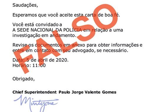 Atenção! Está a circular um email falso enviado em nome da PSP