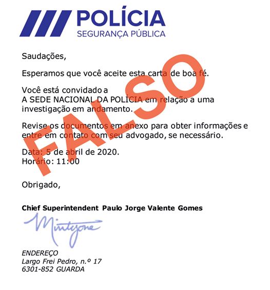 Atenção! Está a circular um email falso enviado em nome da PSP