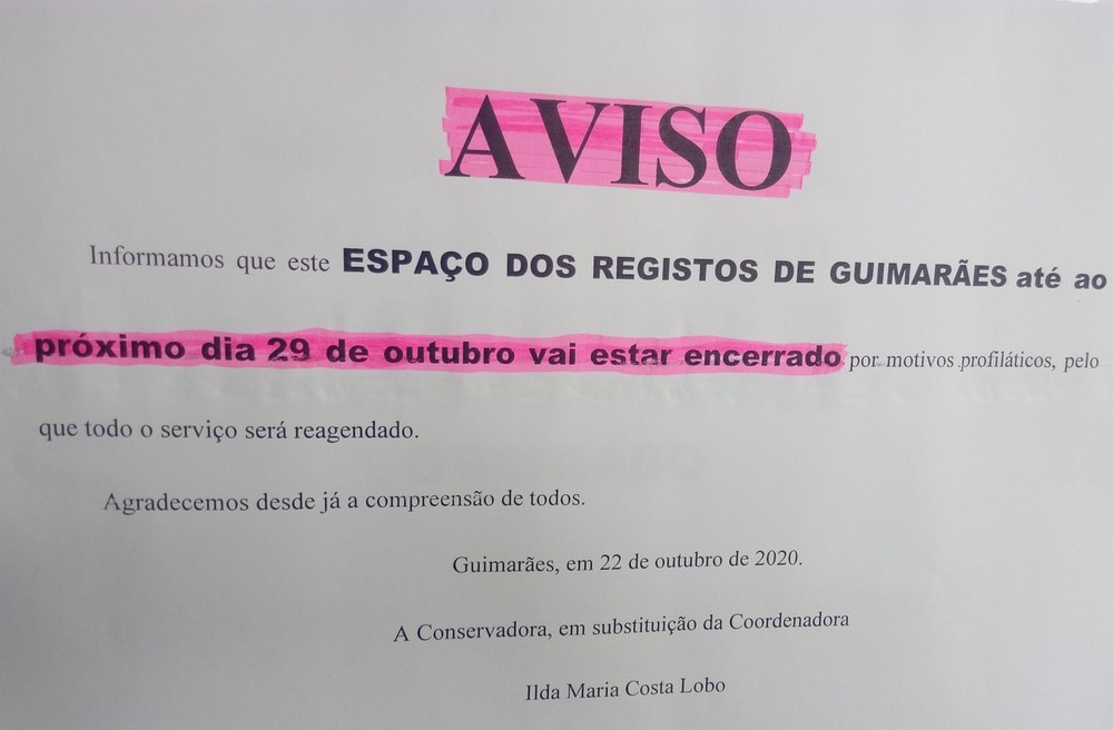 Loja de Registos de Guimarães encerra devido ao covid-19 em funcionários