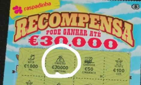 Homem ganha 30 mil euros em raspadinha de três euros em Famalicão