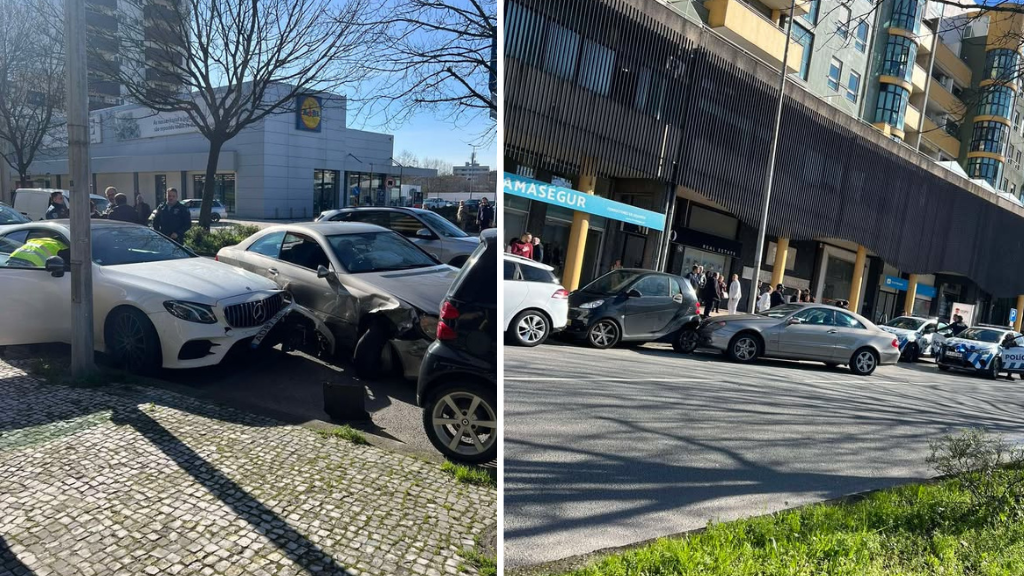 Carro desgovernado leva outros à frente em Famalicão