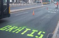 Climáximo pinta faixa BUS em avenida de Lisboa para defender transportes públicos grátis