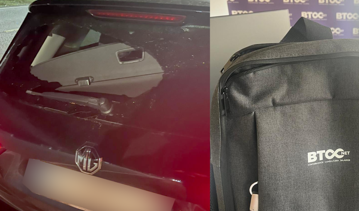 Partem vidros de duas viaturas e (só) levam mochila com computador