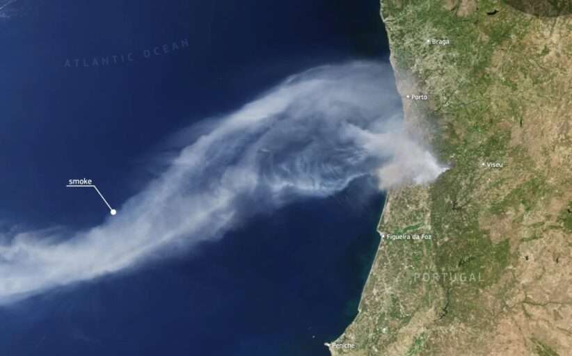 Fumo do incêndio de Vouzela visto a partir do Espaço