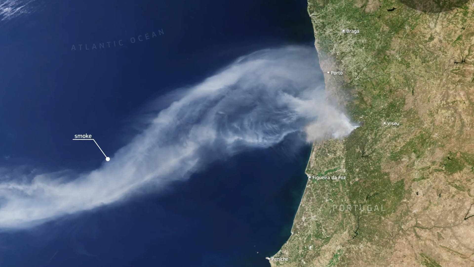 Fumo do incêndio de Vouzela visto a partir do Espaço