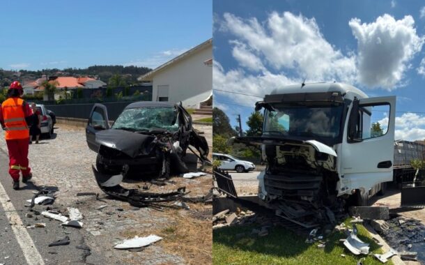 Colisão entre camião e carros faz dois feridos na N14 em Famalicão