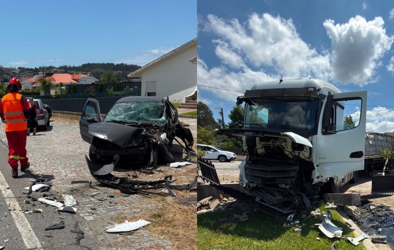 Colisão entre camião e carros faz dois feridos na N14 em Famalicão